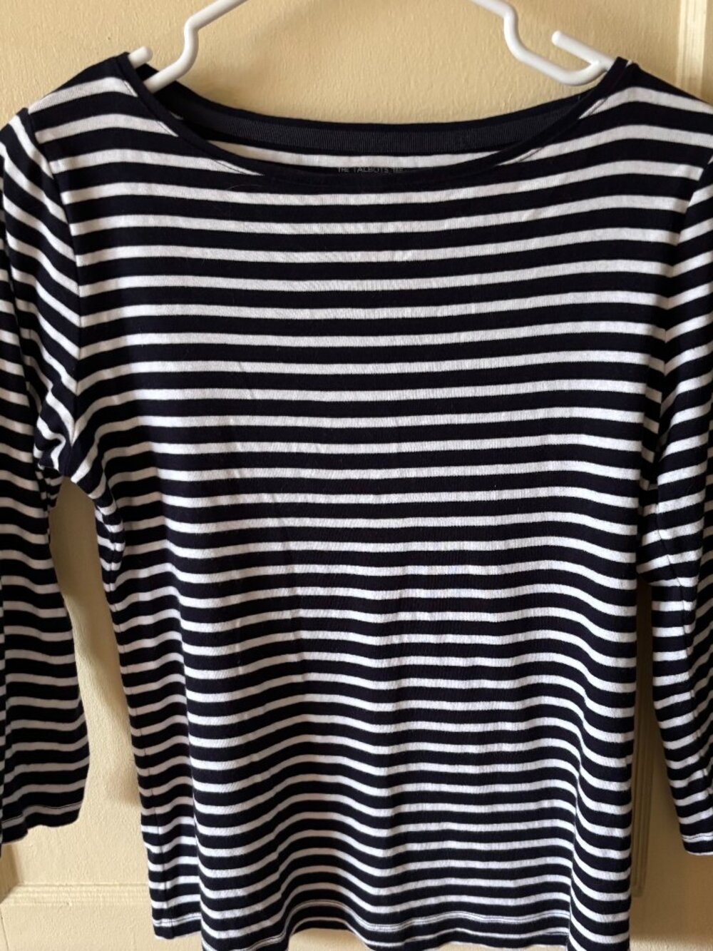 Talbots Blue & White Striped 100% Cotton 3/4 Sleeve Tee Size M